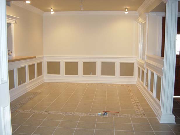 wainscotting and coffered ceilings