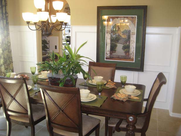 wainscotting and coffered ceilings